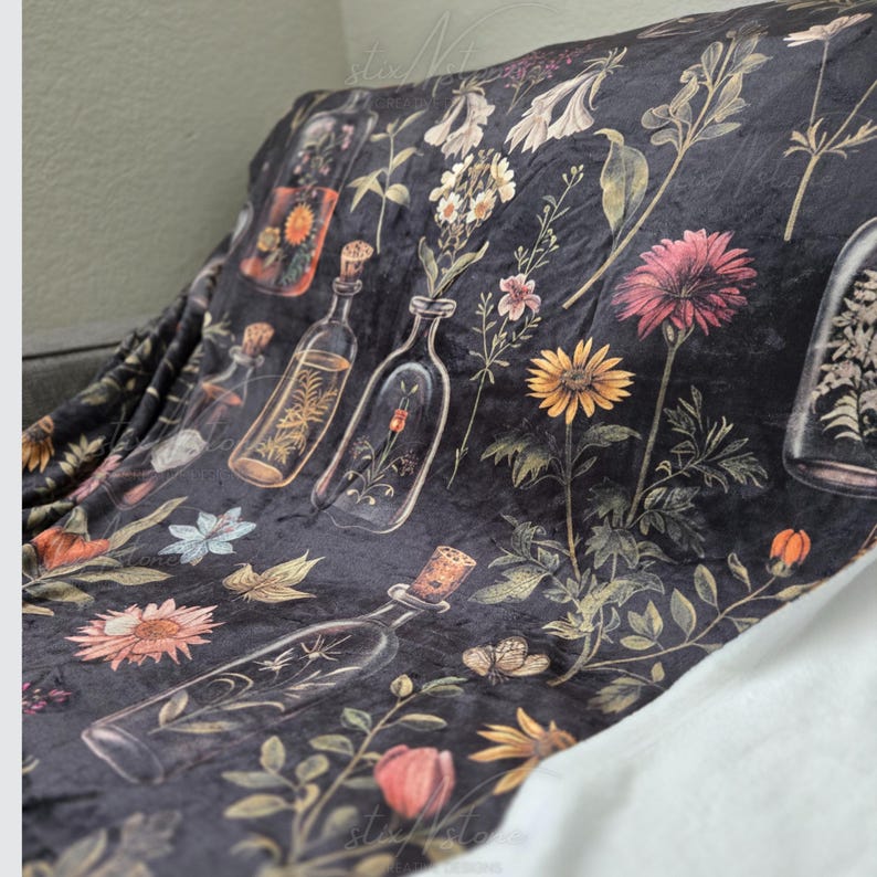 Apothecary Blanket, Cottagecore Blanket, Herbs and Spices, Apothecary Gift, Herbalist Gift, Throw Blanket Herbalist Gift, Witchy Blanket image 3