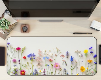 Wildflower Desk Mat, Cute Desk Mat, Floral Gaming Mouse Pad Large Mousepad with Stitched Edges, Mouse Desk Pad for Work Game Office Home XL