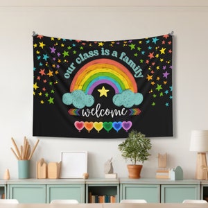 Classroom Tapestry, Teacher Classroom Decor Wall Tapestries, Our Class Is A Family Tapestry, Back To School Class Banner, In This Classroom