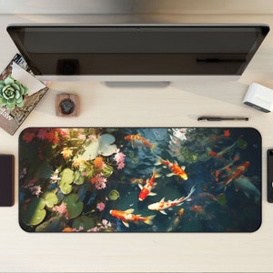 Japanese Koi Fish Desk Mat, Japan Desk Pad, Koi Fish Mouse Mat, Japanese Mousepad, Japan Mouse Pad, Xxl Laptop Mat, Extra Large Deskpad
