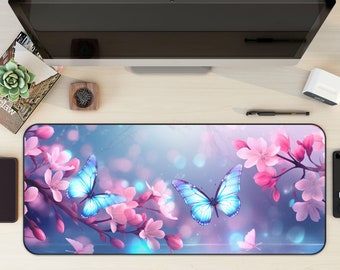 Alfombrilla de escritorio con diseño de mariposas y serenidad, alfombrilla rosa para ratón, alfombrilla floral, alfombrilla de escritorio con diseño de mariposas, alfombrilla para juegos, alfombrilla para escritorio, alfombrilla para oficina, la más vendida.