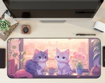 Cute Cat Desk Mat, Animal Desk Mat, Gaming Mouse Pad, Large Mousepad, Anime Desk Mat, Kitten Desk Pad , Game Office Home XL, Cat Lover Gift