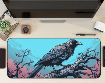 Desolation Crow Extra Large Mousepad, Black Crow Mat, Gaming Mouse Pad, Raven Desk Mat, Goth Desk Decor, Gothic Office Computer Keyboard Pad
