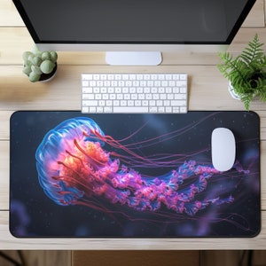 Jellyfish Desk Mat, Sea Lover Decor, Underwater Design Mouse Pad, Gaming Mouse Pad, Colorful Jellyfish, Minimalist Desk, Lofi Desk Mat