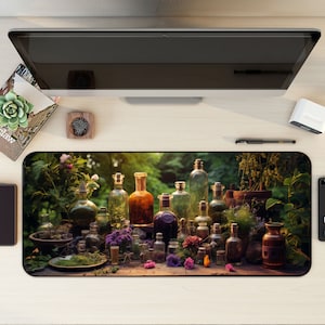 Witchy Botanische Zaubertränke Schreibtisch Deko, Pflanzen Schreibtischunterlage, Botanische Maus Pad, Witchy Schreibtischmatte, Dunkles Cottagecore Mousepad, Pflanzen Matte