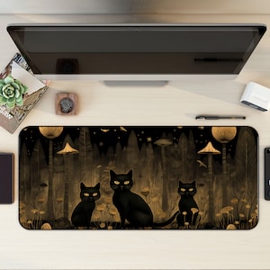 Schwarze Katze Schreibtischmatte, Katze Mousepad, Tier Schreibtischmatte, Gaming Maus Pad, Anime Schreibtischmatte, Schreibtischunterlage für Arbeit, Spiel Office Home XL, Katze Themed Geschenk