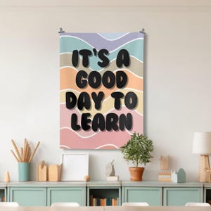 It&#39;s a Good Day to Learn Classroom Tapestry, Pink Classroom Wall Art, Back to School, Wall Print Tapestry Hanging, Classroom Decor
