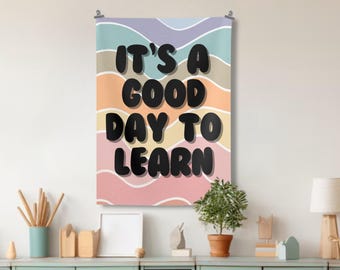It's a Good Day to Learn Classroom Tapestry, Pink Classroom Wall Art, Back to School, Wall Print Tapestry Hanging, Classroom Decor