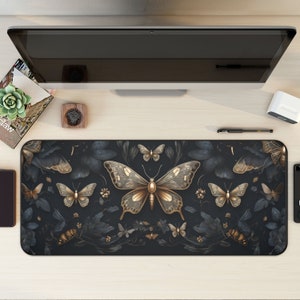 Gothic Moth Desk Mat, Goth Mousepad, Gaming Mouse Pad, Dark Desk Decor, Gothic Darkness Deskmat, Oversized Desk Pad, Gothic Butterfly Gift