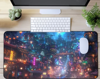 Ghostly Cyberpunk Gaming Mouse Pad XL, Gamer Desk Mat Mousepad XXL, Mini Mousepad, RGB Mousepad, Card Playmat mtg, Cyberpunk futurista