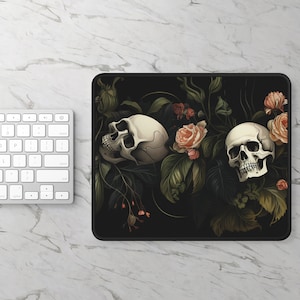 Dark Cottagecore Desk Mat, Floral Skeleton Mouse Pad, Dark Academia Mousepad, Macabre Deskmat, Gothic Deskpad, Extra Large Mousemat, Skull image 5