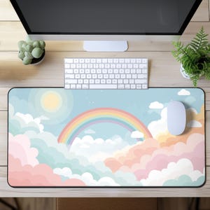 Aesthetic Pastel Desk Mat for Gamers, XXL Mouse Pad, Kawaii Waves Desk Accessory Cute Gift for Gaming Setup Pink Mouse Pad Gaming Desk Mat
