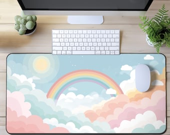 Aesthetic Pastel Desk Mat for Gamers, XXL Mouse Pad, Kawaii Waves Desk Accessory Cute Gift for Gaming Setup Pink Mouse Pad Gaming Desk Mat