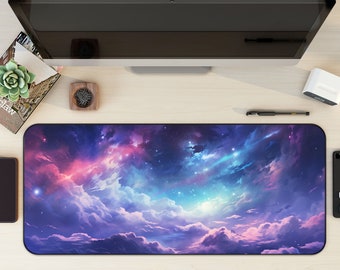 Pastel Space Desk Mat, Stars and Galaxies, Nebula View, Celestial Theme Gaming, Deep Dark Blue Cosmos Mouse Pad, Office Top Seller, XL Mat