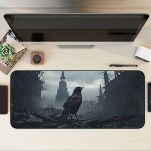 Desolation Crow, très grand tapis de souris, Tapis noir corbeau, Tapis de souris gaming, Tapis de bureau Lofi, Décoration de bureau gothique, Tapis de clavier d'ordinateur de bureau gothique