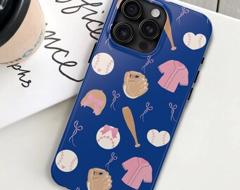 Softball Phone Case for iPhone, Tough Case, Coquette Phone Case, Gift for Softball Player, Softball Bow, Teen Birthday, Softball Mom Gift