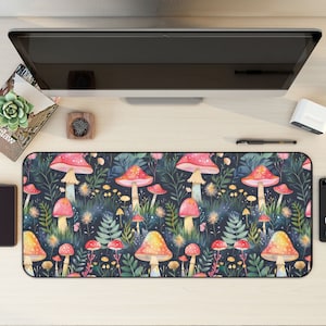 Dark Cottagecore Mat, Fungi Desk Mat, Botanical Mouse Pad, Vintage Desk Mat, Wildflower Mousepad, Nature Desk Decor, Garden Desk Pad