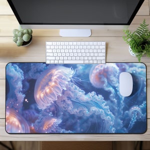 Jellyfish Desk Mat, Sea Lover Decor, Underwater Design Mouse Pad, Gaming Mouse Pad, Colorful Jellyfish, Minimalist Desk, Lofi Desk Mat