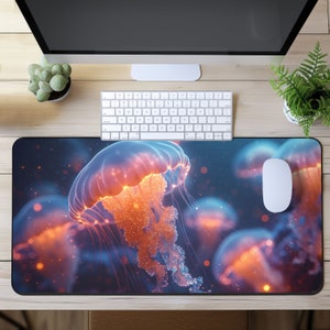 Lebendige Quallen Schreibtischmatte, Quallen Geschenke, Unterwasser Design Mauspad, Gaming Mauspad, Buntes Quallen Design, Minimalistischer Schreibtisch