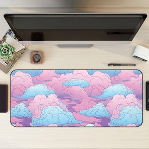 Pink and Blue Clouds Deskmat, Cute Clouds Mat, Sky Desk Pad, Kawaii Desk Mat, Cute Mousepad, Pastel Aesthetic Mousepad, Kawaii Office Decor