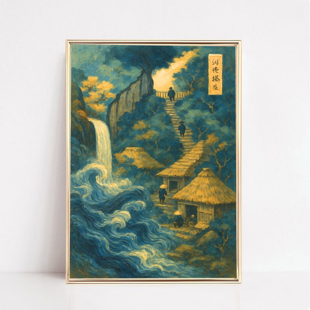 Vintage Japandi Japanese Waterfall Wall Art Print – Hokusai Ukiyo-e ...