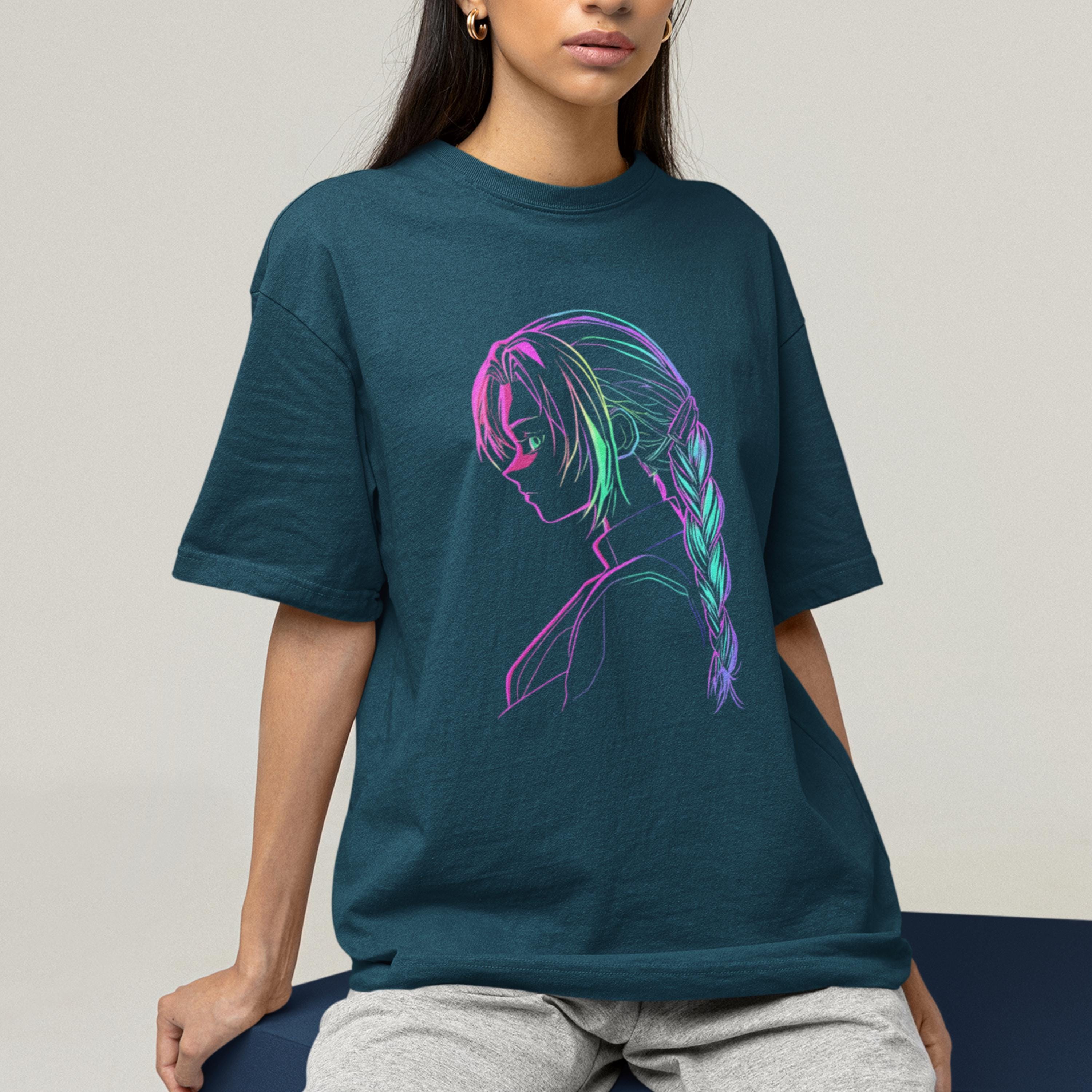 ネオンアニメレトロストリートウェアTシャツ - ヴィンテージサイバーパンク美的Tシャツ - 暗闇で光るアニメデザイン、ユニセックスヘビーコットンTシャツ、日本語