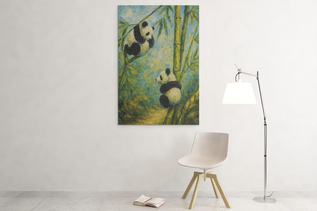 Japanese Panda Wall Art | Vintage Bamboo Jungle Canvas | Cozy Japanese ...
