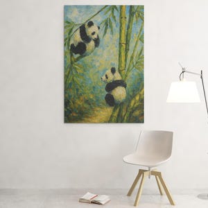 Japanese Panda Wall Art | Vintage Bamboo Jungle Canvas | Cozy Japanese Decor Canvas Paintings for Living Room, Nursery or Zen-Inspired Home