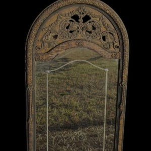 Antique Ornate Hanging Wall Mirror – Arched Victorian Mirror with Floral Embossed Frame