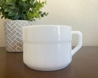 Vintage White Milk Glass Ribbed Coffee Mug Made by Federal Glass in USA  - White Wide Short Soup, Snack Glass Cup
