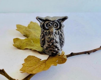 Vintage Owl Miniature Figurine  -  Pewter Owl Figurine - Collectible Figurine -Miniature Decor Curio Home Decor