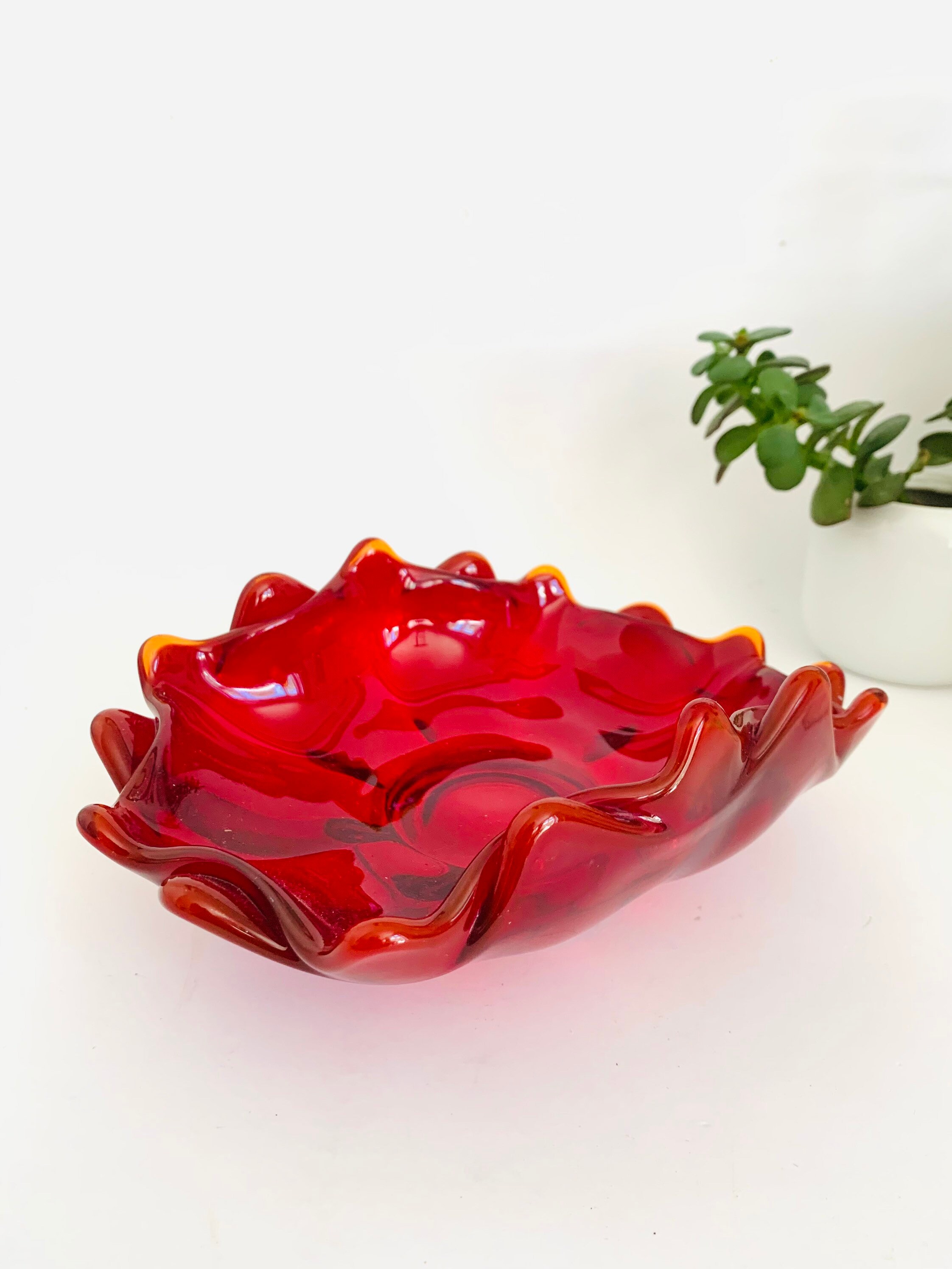 Vintage Ruby Red Oblong Candy Dish Viking Red Glass Bowl - Etsy UK