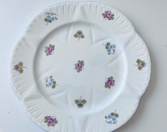 Vintage Flower Shaped White Porcelain Salad Plate With Forget Me Not, Pansy Flowers  Pattern 13424 Made In England by Shelly