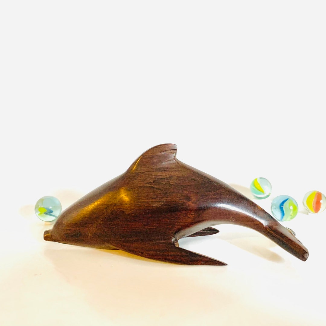 Dolphin Collection Vintage Wooden Dolphin Sculpture, Ironwood, Nautical, Beach Decor ...