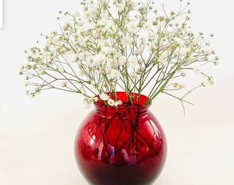 Vintage Anchor Hocking Mid-Century Modern Royal Ruby Red Glass Ball Flower Vase  - 1960s Home, Office Decor
