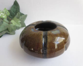 Vintage Studio Pottery Bowl - Brown Glazed Studio Pottery Planter - Bulbous Shaped Planter