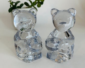 Vintage Teddy Bears Art Glass Candle Holders - Clear Glass Bear Small Candle Holder - Birthday, Christmas, Mantle Decor