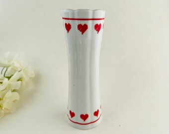 Vintage White Bud Vase With Red Hearts , 1989 Especially For You FTD Collection Ceramic Bud Vase,  Flower Vase