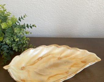 Vintage Leaf Shaped Dish Plainsman Gold By Frankoma No. 226 , Mid Century Autumn, Fall, Thanksgiving Bowl Made in USA