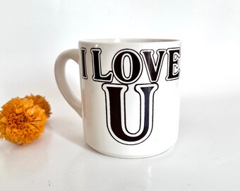 I Love U Retro Varsity Font Coffee Mug - Graduate, Father's day Gift