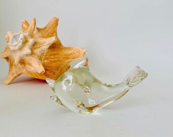 Vintage Glass Fish Figurine - Heavy Glass Fish Sculpture - Ocean Animal Paperweight - Nautical Coastal Beach Decor