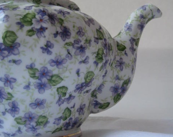 Lefton China Violet Chintz Tea Pot With Creamer and Sugar Bowl With Lid