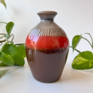 Vase bourgeon de poterie miniature vintage - vase bourgeon de tons de terre - vase bourgeon de poterie d&#39;art marron et rouge - manteau d&#39;automne automne, décoration de bureau