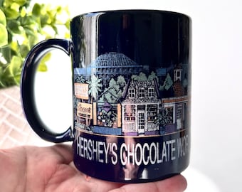 Vintage Hershey's Chocolate World Coffee Mug  - Navy Blue Hershey's World Souvenir Mug - 1980s Dark Blue Hershey's Village Coffee Tea Mug