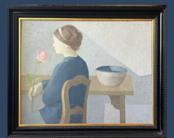 Reserved for GK - Xavier Valls Lady With Rose Origina Sotto Voce Modern Figurative Painting