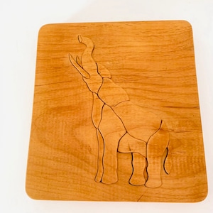 Vintage Wooden Elephant Puzzle - Light Wood Elephant Puzzle Signed Phil Golden 1989 - Elephant Wooden Wall Hanging