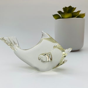 Vintage Glass Fish Figurine - Heavy Glass Fish Sculpture - Ocean Animal Paperweight - Nautical Coastal Beach Decor