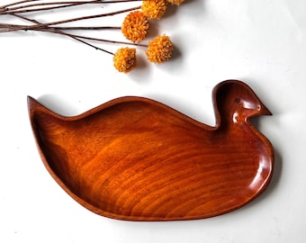 Vintage Wood Duck, Bird Shaped Platter - MCM Handmade Wooden Fruit Tray Made In Haiti