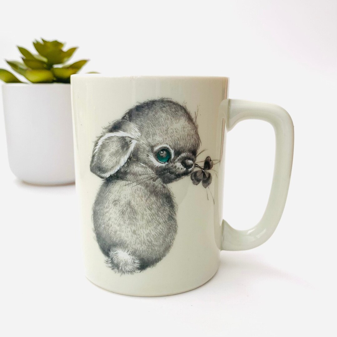Vintage Otagiri Green Eyed Bunny Rabbit With Clover Coffee Mug ...