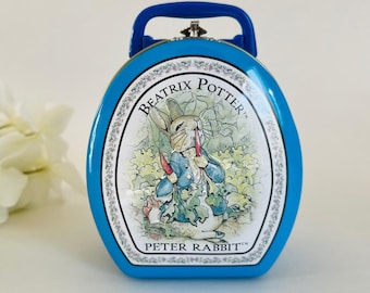 Beatrix Potter Peter Rabbit Embossed Metal Tin Box - Blue Suitcase, Purse-Shaped, Hinged with Handle and Lock Treasure Box
